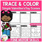 Trace and Color Valentine's Day Picture Scenes Fine Motor Skills