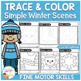 Trace and Color Winter Picture Scenes Fine Motor Skills