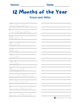 Preview of Trace and Write the 12 Months of the Year , 2 Pages ( Digital, Printable)