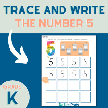 Preview of Trace and Write the Number 5 | Number Tracing and Writing Printable Worksheet