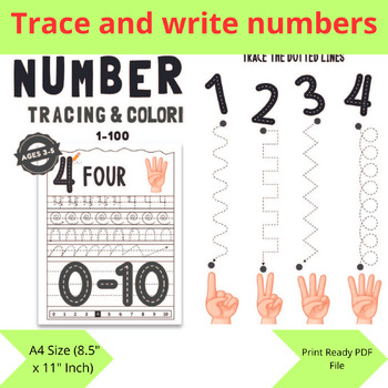 Preview of Trace and write numbers -Trace and Color Workbook-Tracing the numbers 0 to 100