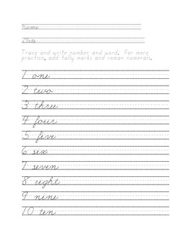 Trace and write numbers in cursive (copywork) tally marks, roman numerals