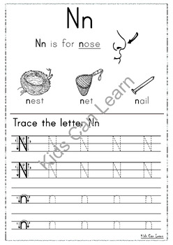 Trace letter Nn by Kids Can Learn English | TPT
