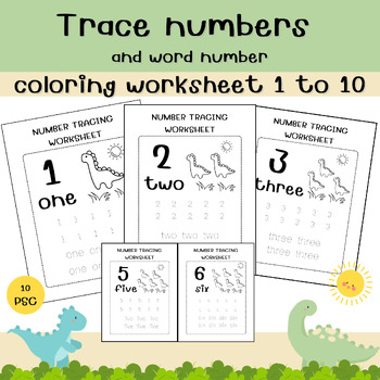 Preview of Trace numbers and word number,coloring worksheet 1 to 10