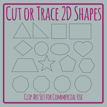 Trace or Cut 2D Shapes Dashed Outlines Clip Art Set Commercial Use