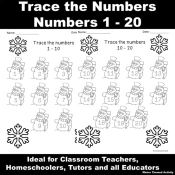 Preview of Trace the Number: Numbers 1 - 20: Prek - Grade 1: Winter Themed