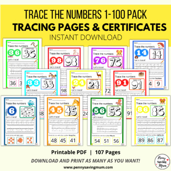Preview of Trace the Numbers 1-100 Worksheet Pack (UK Version)