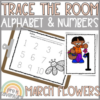 Preview of Trace the Room Spring Flowers | Alphabet and Numbers Recognition