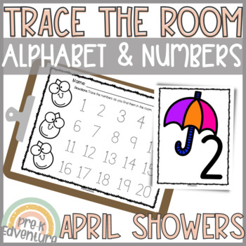 Preview of Trace the Room Spring Showers | Alphabet and Numbers Recognition