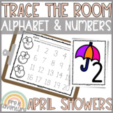 Trace the Room Spring Showers | Alphabet and Numbers Recognition