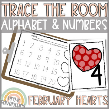 Preview of Trace the Room Valentine's | Alphabet and Number Recognition