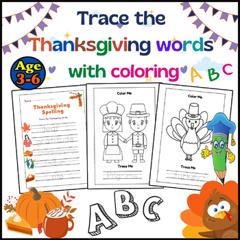 Preview of Trace the Thanksgiving words with coloring.
