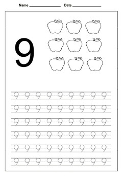 Trace the number Nine 9 by Artsy Education Tools and Fun Activities