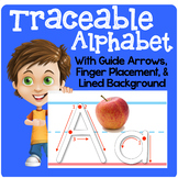 Traceable Alphabet with Guide Arrows, Finger Placement, an