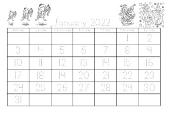 Preview of Traceable Calendar 2022 Including Blank Template January-December