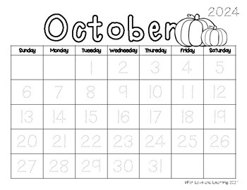 Monthly Traceable Calendar | FREEBIE by For Love and Learning | TpT