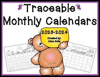 Preview of Traceable Monthly Calendars 2023-2024