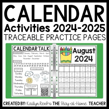Preview of Monthly Traceable Calendars 2023-2024 | Preschool Kindergarten Worksheets Binder