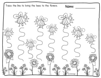 Tracing Activity - Lines in Spring Pre-Writing Worksheet Bundle by