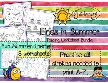 Preview of Tracing Activity - Lines in Summer Pre-Writing Worksheets