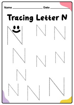 tracing alphabet letter n worksheet for kindergarten kids printable pdf
