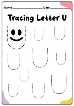tracing alphabet letter u worksheet for kindergarten kids printable pdf