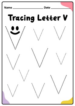 tracing alphabet letter v worksheet for kindergarten kids printable pdf