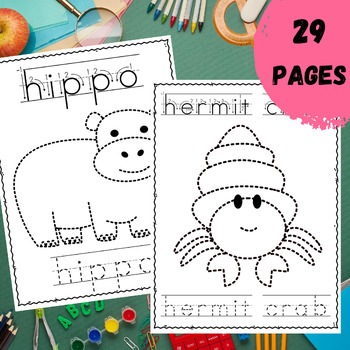 Preview of Tracing Animals A to Z, Alphabet, Handwriting Practice Pages