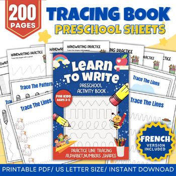 Preview of Tracing Book French Version 200Pages | Homeschool Busy Book  Preschool Worksheet