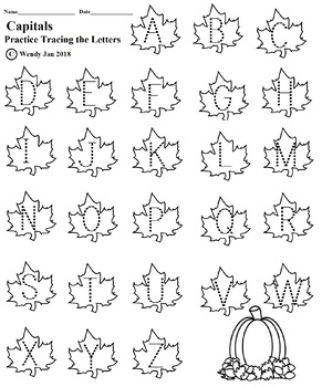 Preview of Tracing Capital Letters (Leaves)