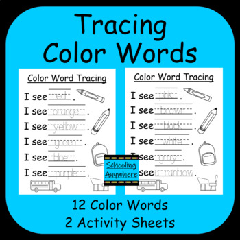 Preview of Tracing Color Words - Handwriting Printable PDF - 2 Activity Sheets