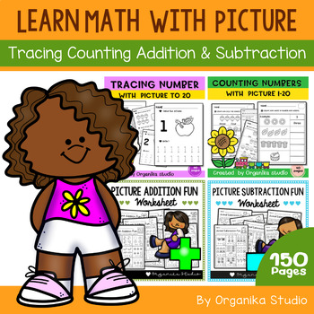 Preview of Tracing, Counting, Addition and Subtraction With Pictures - 150 Pages