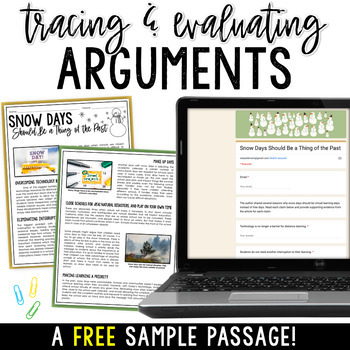 Preview of Tracing & Evaluating Arguments - Snow Day Passage & Question Set FREEBIE