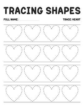Tracing Hearts Shapes And Names | Heart Tracing worksheet | Tracing Heart