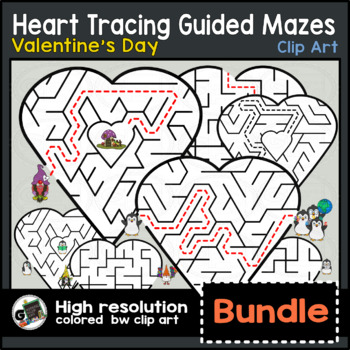 Preview of Tracing Heart Mazes Guided Valentine´s Day Motor Skills Clip Art Bundle