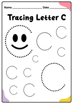 Preview of Tracing Letter C Worksheet for Kindergarten & Preschool Kids, Printable PDF