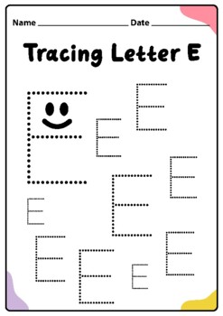 tracing letter e worksheet for kindergarten preschool kids printable pdf