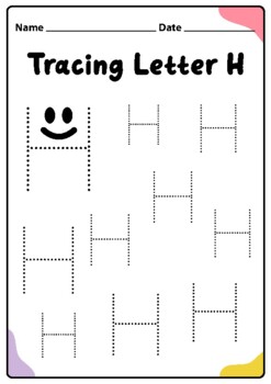 tracing letter h worksheet for kindergarten preschool kids printable pdf