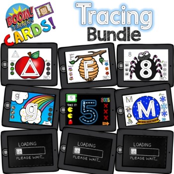 Preview of Tracing Letters, Numbers, and Shapes - Growing Bundle BOOM Cards