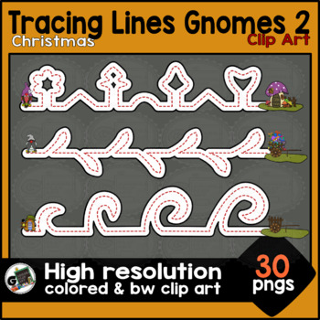 Preview of Tracing Lines Christmas Gnomes Guided 2 Motor Skills Clip Art