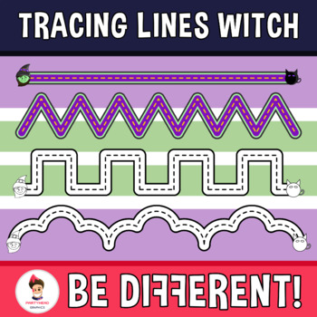 Preview of Tracing Lines Clipart Witch Guided Set Motor Skills Pencil Control Halloween