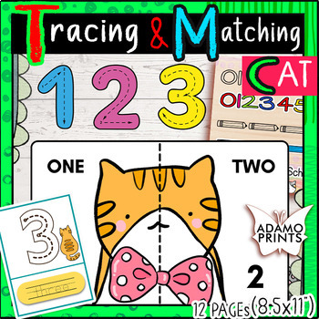 Preview of Tracing & Matching Cats Number Math Handwriting Game Puzzle Activity