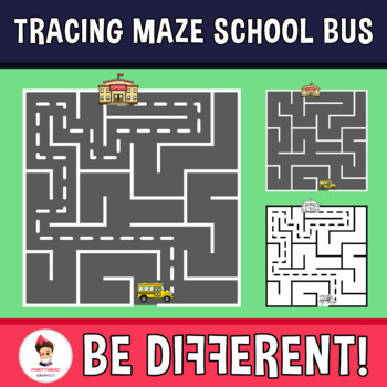 Preview of Tracing Maze Clipart Back To School Bus Guided Set Motor Skills Transportation