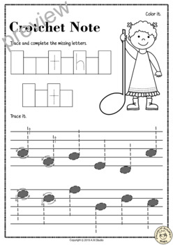 tracing music notes worksheets for kids british terminology tpt