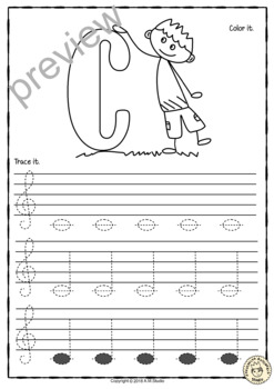 treble clef notes tracing music worksheets for kids tpt