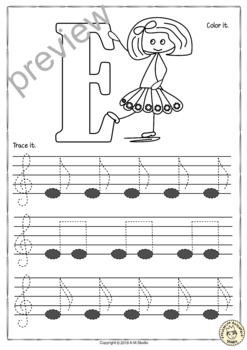 treble clef notes tracing music worksheets for kids tpt