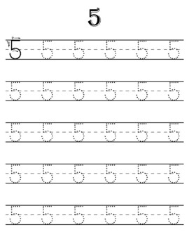 Tracing Number 5 Worksheets by Owl School Studio | TpT