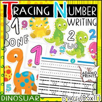Preview of Tracing Number Dinosaur Writing Math Handwriting Coloring Activity Preschool