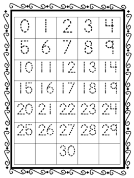 Tracing Numbers 0-30 Placemat