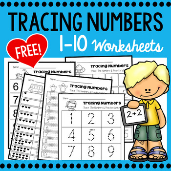 Tracing Numbers 1-10 Worksheets - Free by TeachingNinja | TPT
